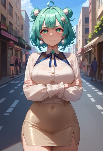 indie_virtual_youtuber,shigure_ui_(vtuber),bodysuit,mesh,high-waisted skirt  - AI generated anime art