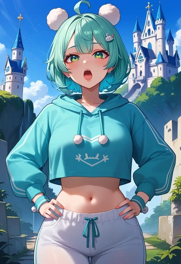 indie_virtual_youtuber,shigure_ui_(vtuber),hoodie,cropped,high-waisted joggers  - AI generated anime art