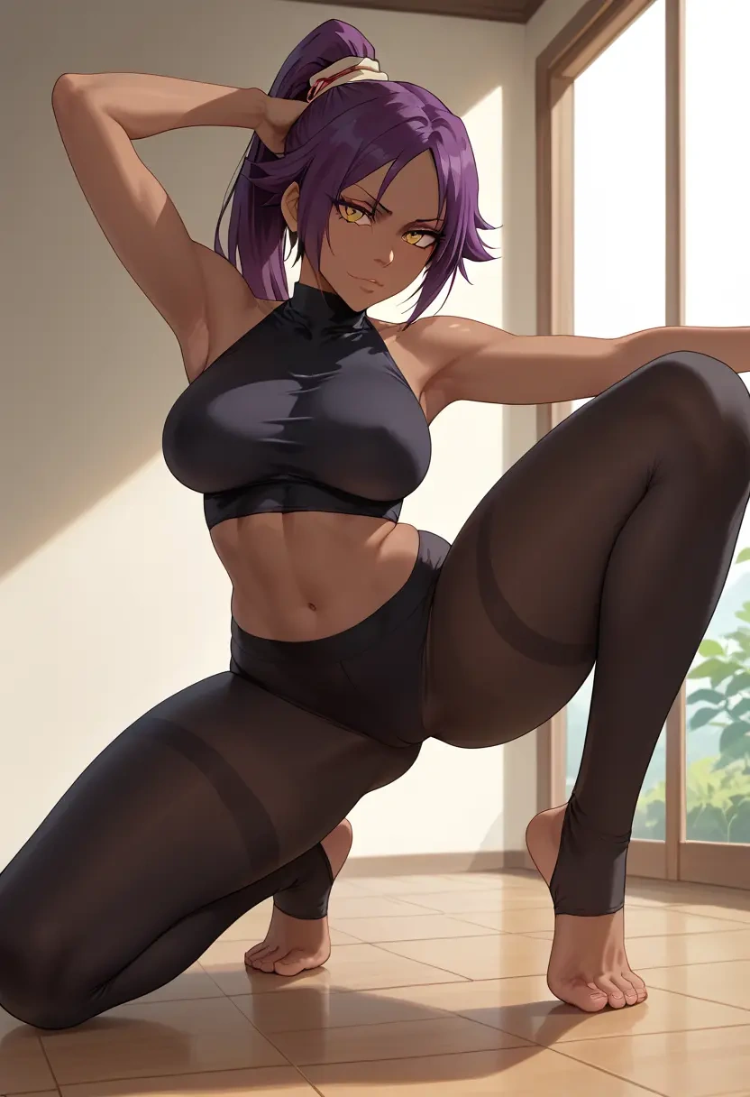 bleach,shihouin_yoruichi,leggings,yoga  - 