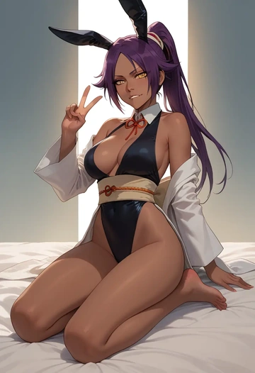 bleach,shihouin_yoruichi,bunny girl  - AI generated anime art