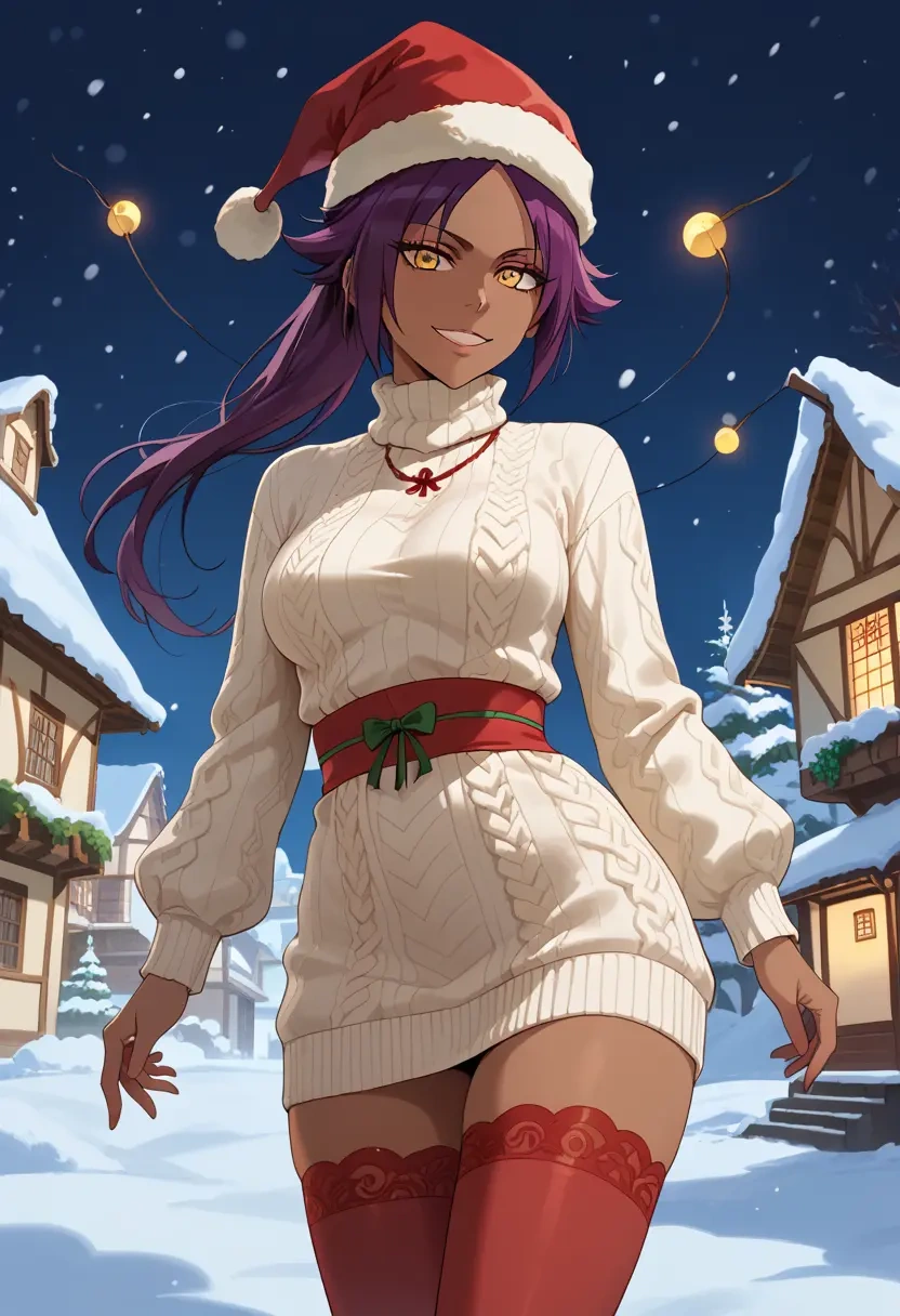 bleach,shihouin_yoruichi,Christmas,sweater dress,stockings  - 