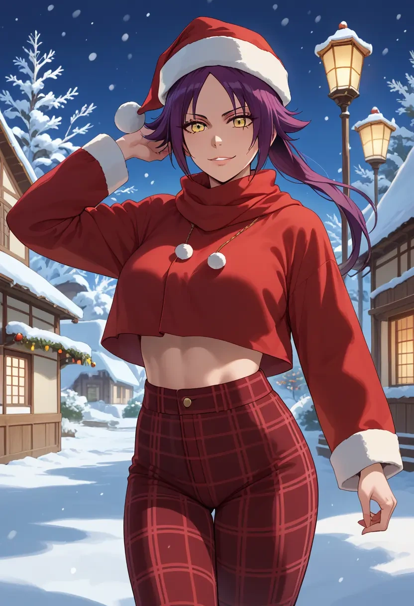 bleach,shihouin_yoruichi,Christmas,plaid trousers  - 