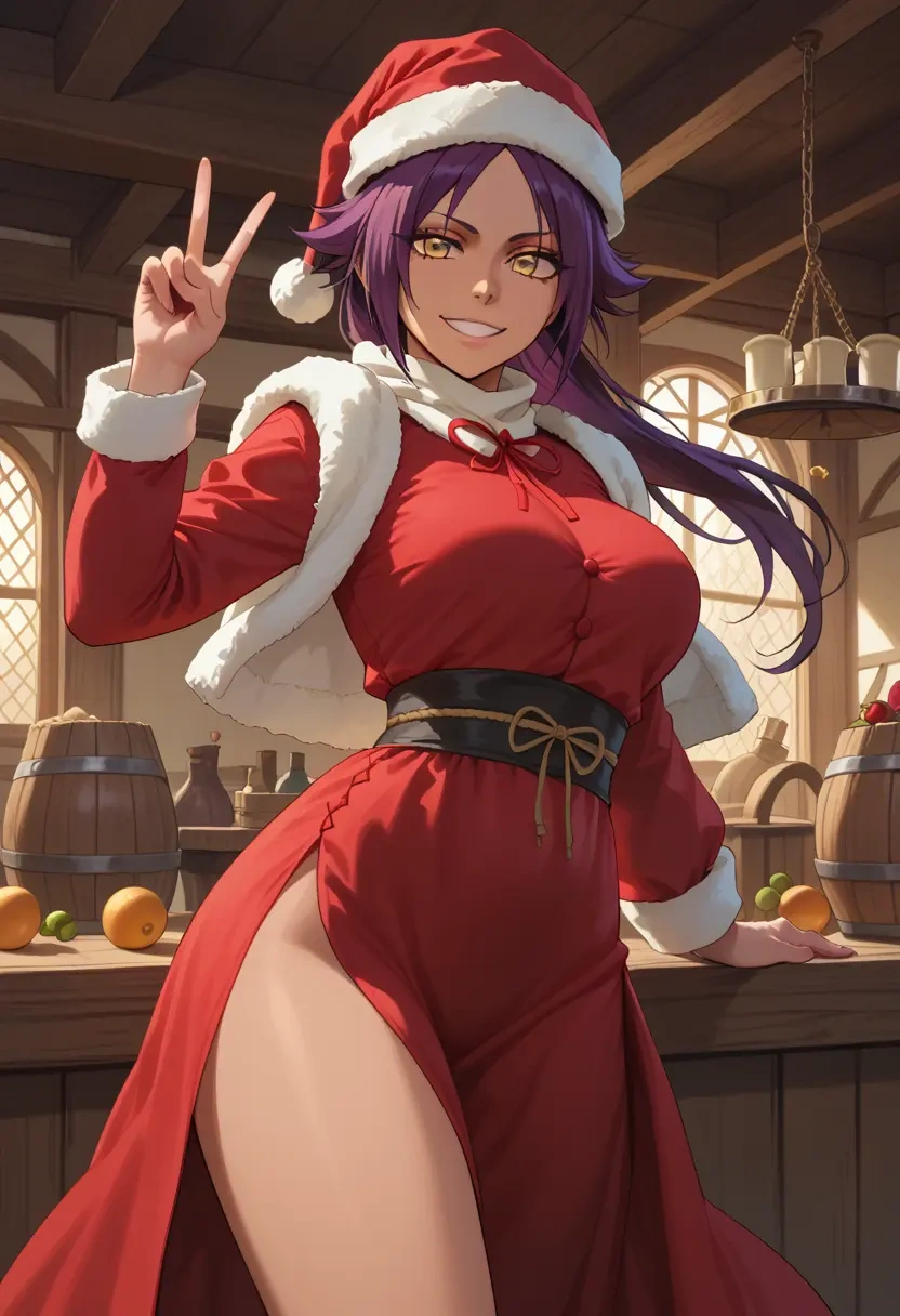 bleach,shihouin_yoruichi,Christmas,red velvet dress  - 