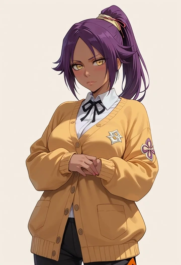 bleach,shihouin_yoruichi,cardigan,oversized,wide-leg pants  - AI generated anime art