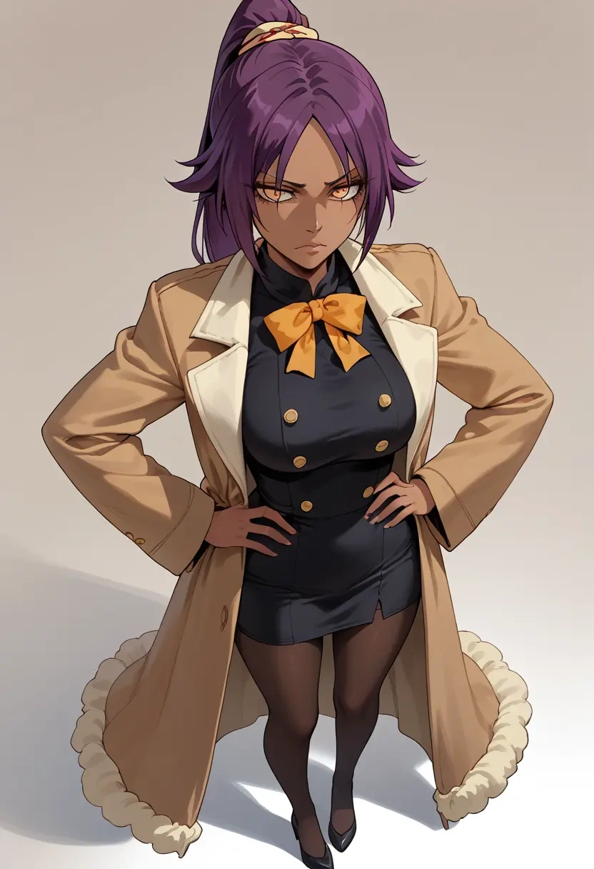 bleach,shihouin_yoruichi,coat,long,double-breasted,pencil skirt  - 