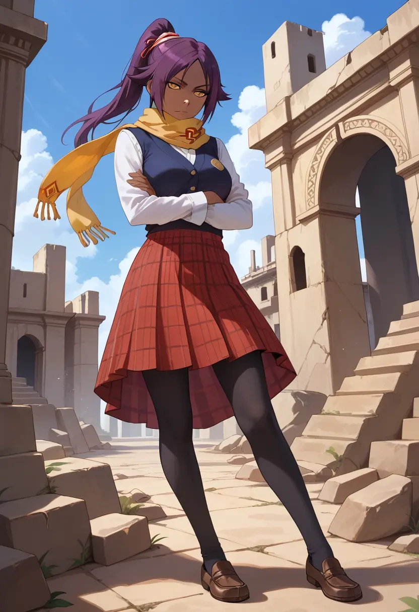 bleach,shihouin_yoruichi,winter,student uniform,vest  - 