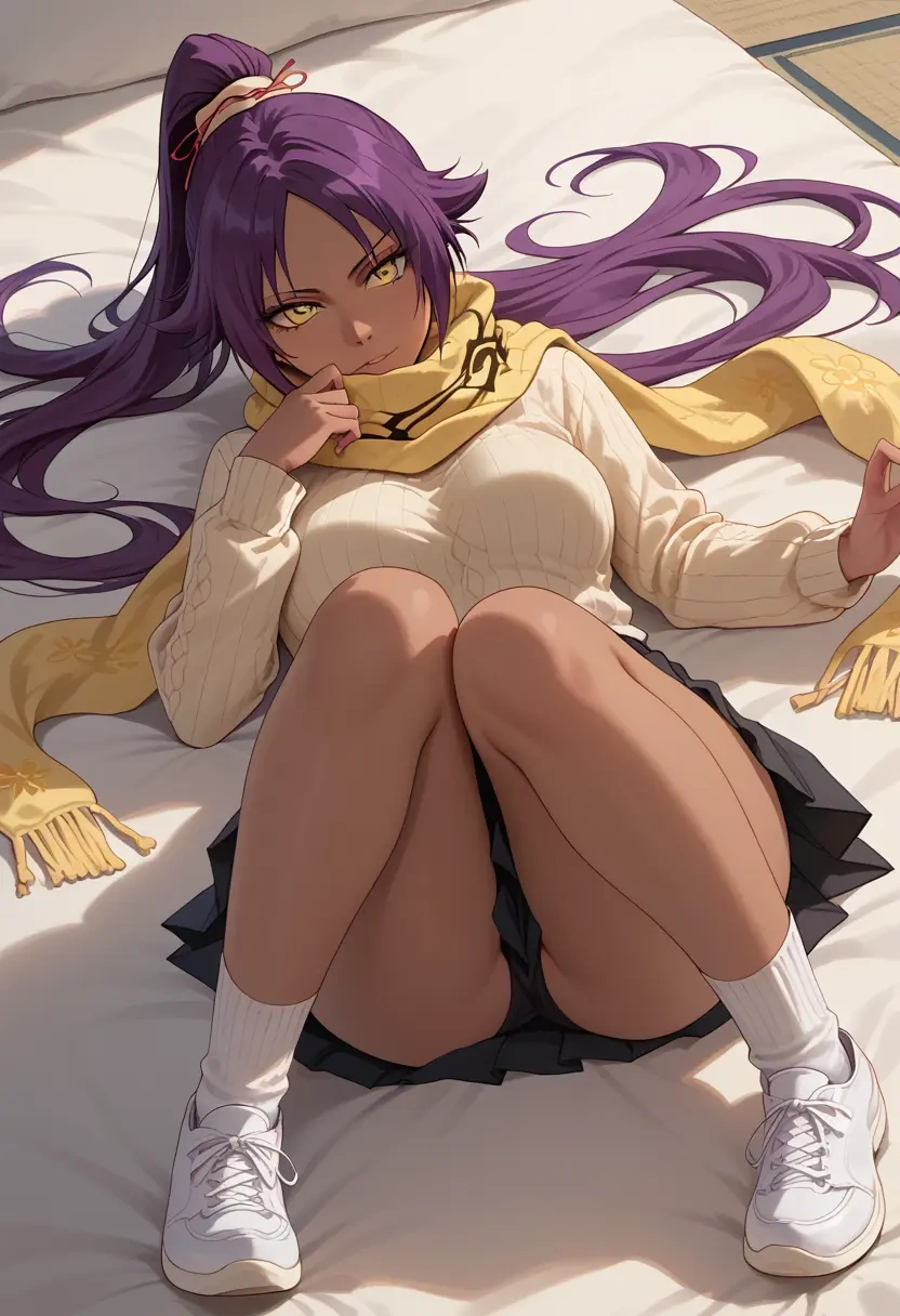 bleach,shihouin_yoruichi,spring,student uniform,knit sweater  - 