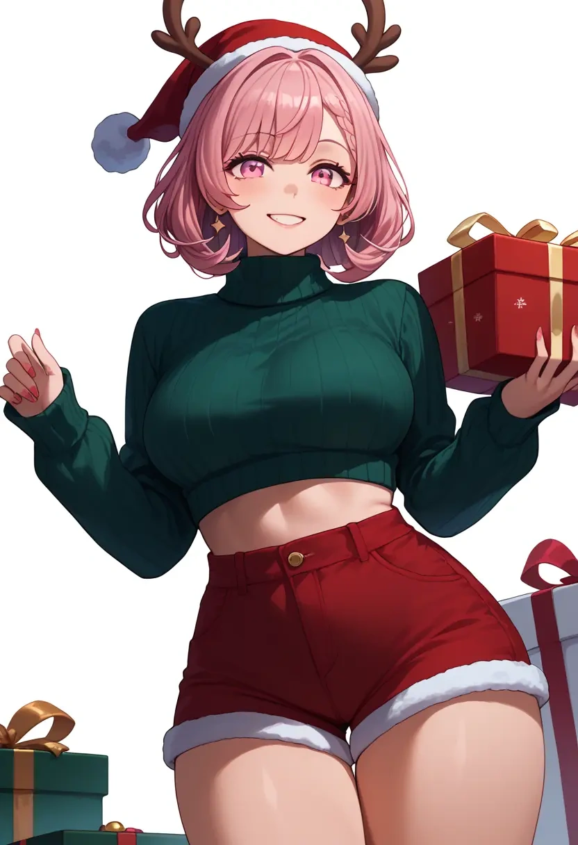 nijisanji,shiina_yuika,Christmas,red velvet shorts,turtleneck sweater  - 