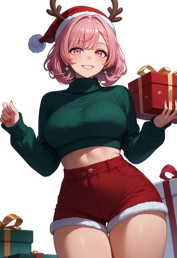 nijisanji,shiina_yuika,Christmas,red velvet shorts,turtleneck sweater  - AI generated anime art