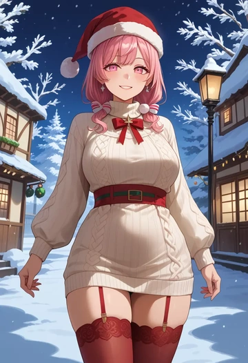 nijisanji,shiina_yuika,Christmas,sweater dress,stockings  - AI generated anime art