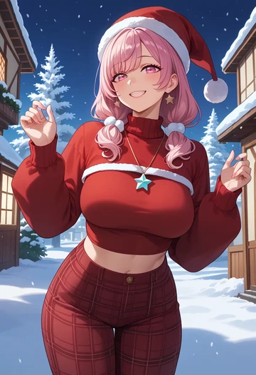 nijisanji,shiina_yuika,Christmas,plaid trousers  - AI generated anime art