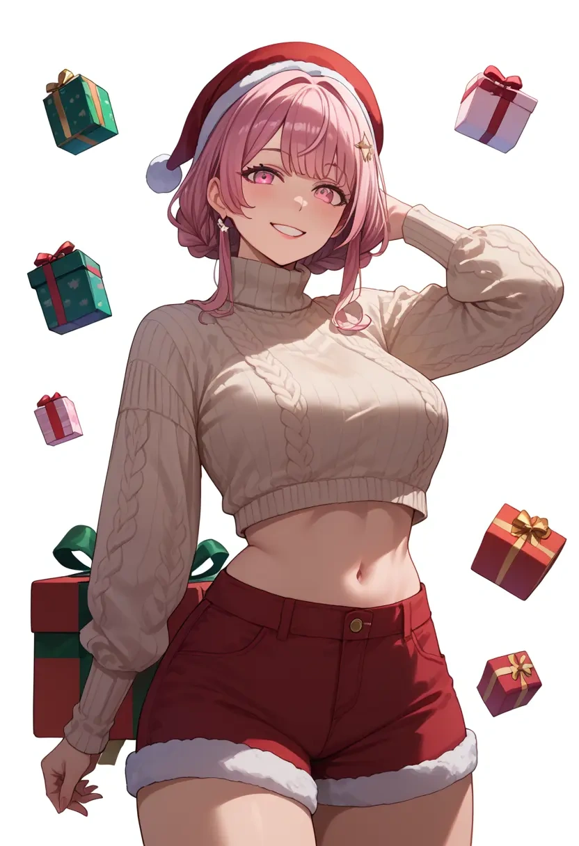 nijisanji,shiina_yuika,Christmas,red velvet shorts,turtleneck sweater  - 