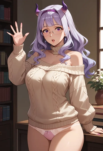 idolmaster,shijou_takane,sweater,panties,off-shoulder,glasses,sexy  - AI generated anime art