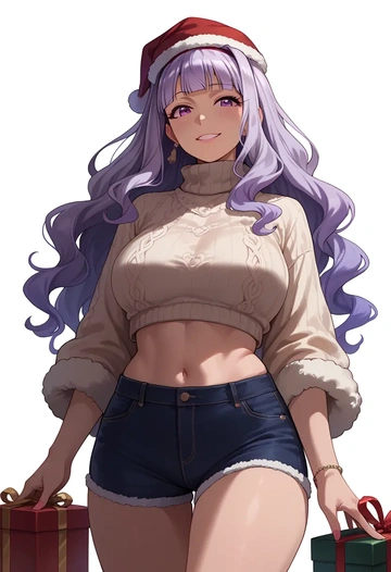 idolmaster,shijou_takane,Christmas,red velvet shorts,turtleneck sweater  - AI generated anime art