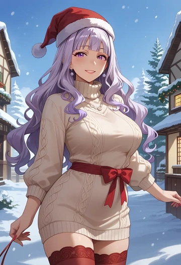 idolmaster,shijou_takane,Christmas,sweater dress,stockings  - AI generated anime art