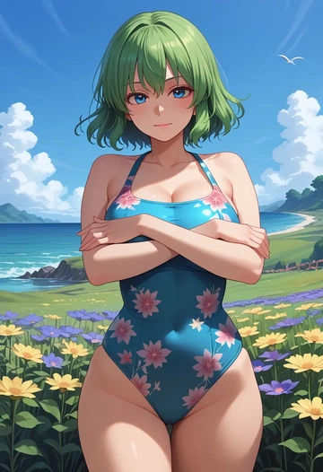 touhou,shiki_eiki,swimsuit,floral print  - AI generated anime art