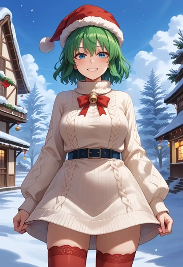 touhou,shiki_eiki,Christmas,sweater dress,stockings  - AI generated anime art