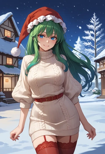 touhou,shiki_eiki,Christmas,sweater dress,stockings  - AI generated anime art