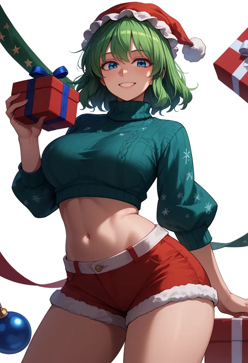 touhou,shiki_eiki,Christmas,red velvet shorts,turtleneck sweater  - 