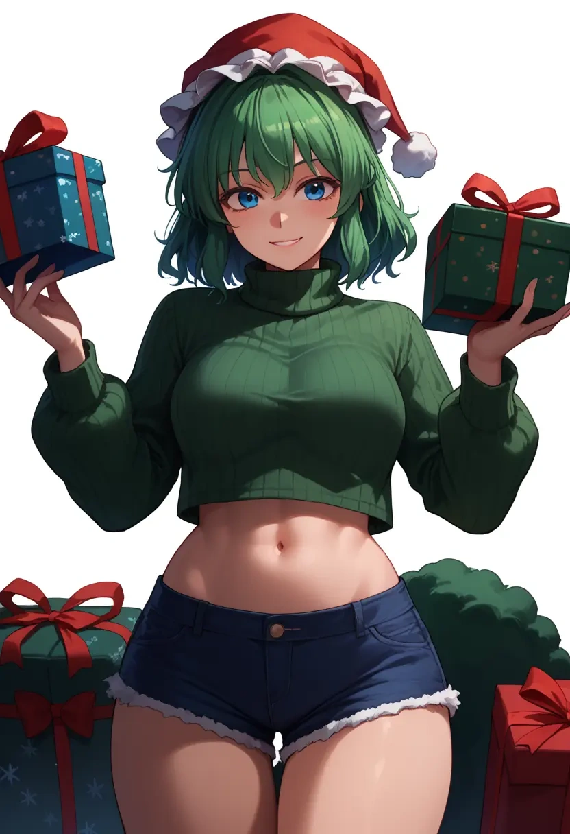 touhou,shiki_eiki,Christmas,red velvet shorts,turtleneck sweater  - 