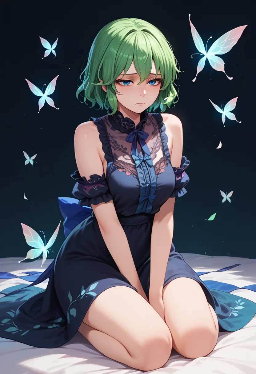 touhou,shiki_eiki,dark fairy blouse,layered tulle skirt,glitter stockings  - 