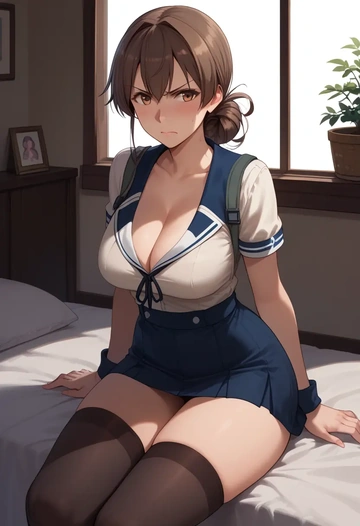 kantai_collection,shikinami_(kancolle),mini skirt,stockings  - AI generated anime art