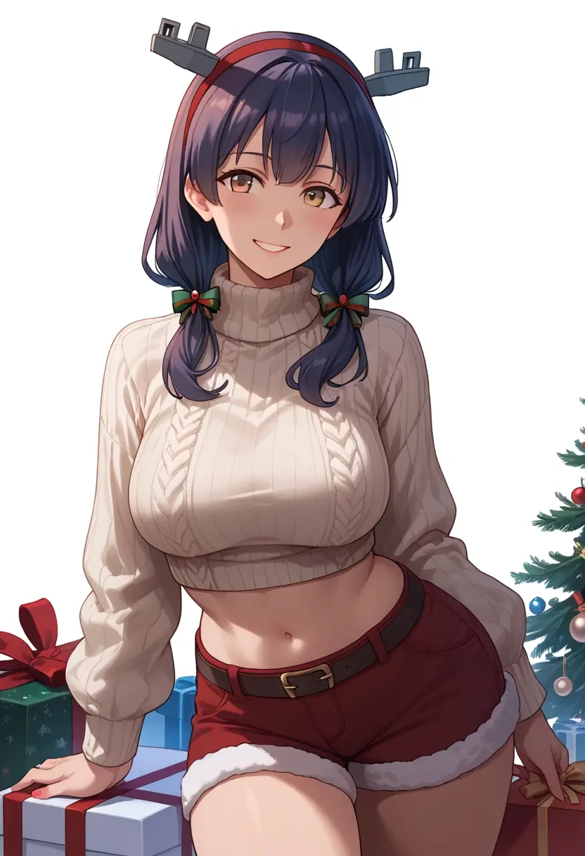 kantai_collection,shikinami_(kancolle),Christmas,red velvet shorts,turtleneck sweater  - 