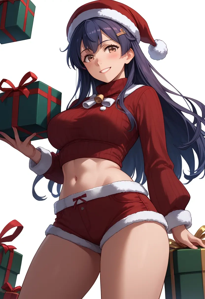 kantai_collection,shikinami_(kancolle),Christmas,red velvet shorts,turtleneck sweater  - 