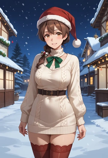 kantai_collection,shikinami_(kancolle),Christmas,sweater dress,stockings  - AI generated anime art