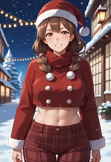 kantai_collection,shikinami_(kancolle),Christmas,plaid trousers  - AI generated anime art