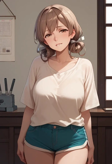 kantai_collection,shikinami_(kancolle),graphic tee,shorts,sneakers  - AI generated anime art