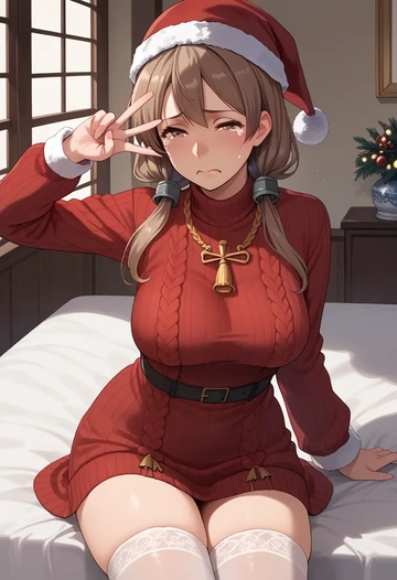 kantai_collection,shikinami_(kancolle),Christmas,sweater dress,stockings  - AI generated anime art