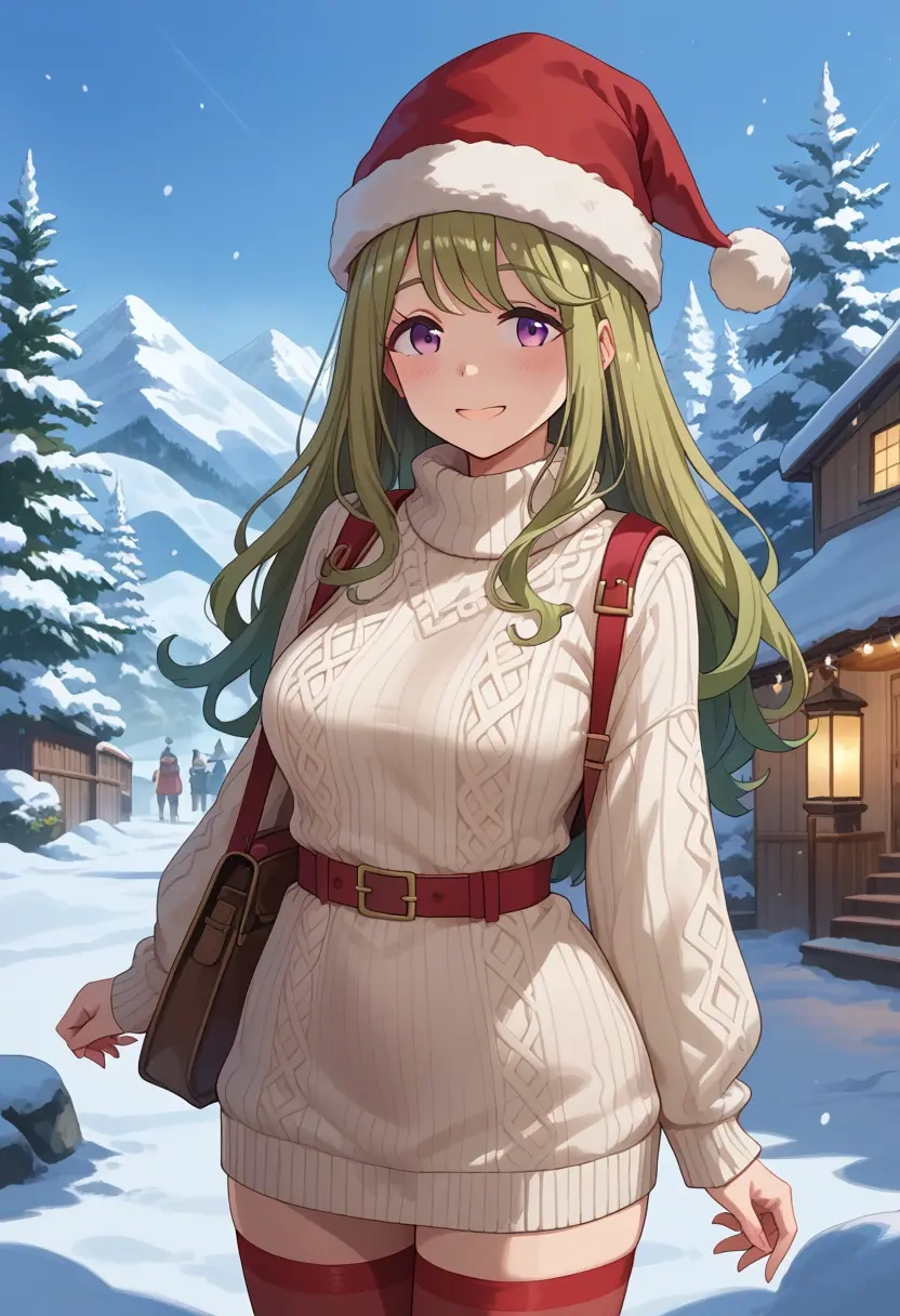 yurucamp,shima_rin,Christmas,sweater dress,stockings  - 