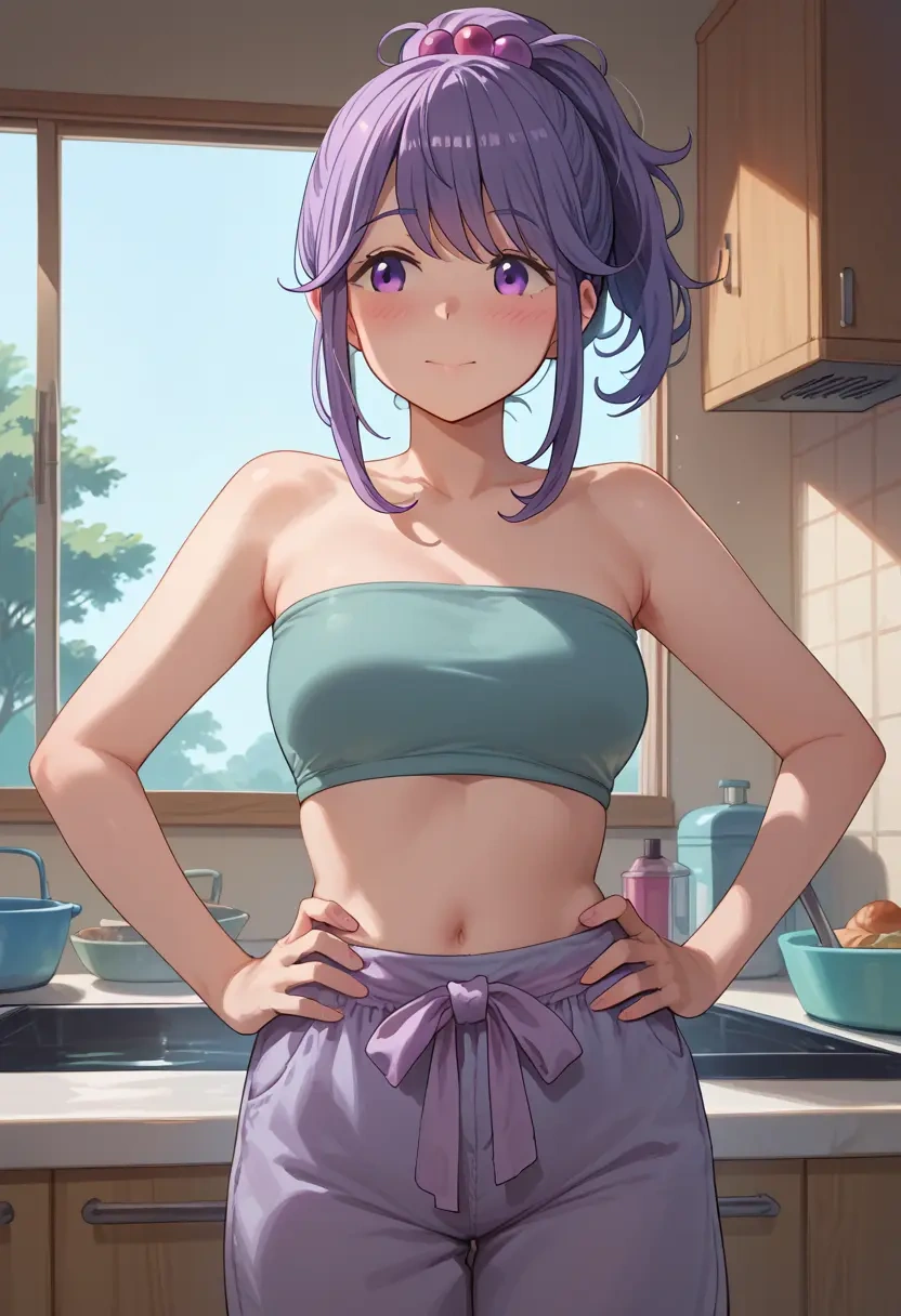 yurucamp,shima_rin,tube top,jogger shorts  - 