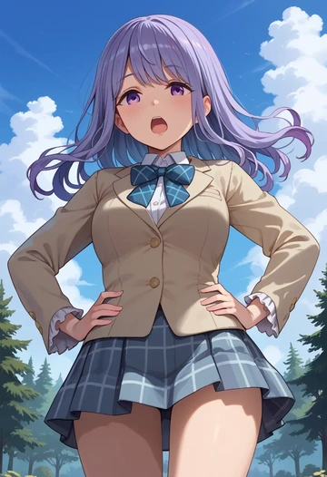 yurucamp,shima_rin,spring,student uniform,blazer  - AI generated anime art