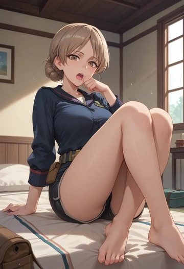 girls_und_panzer,shimada_arisu,leather,shorts  - AI generated anime art