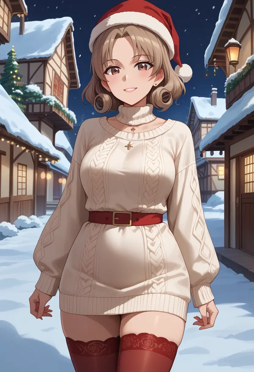 girls_und_panzer,shimada_arisu,Christmas,sweater dress,stockings  - 