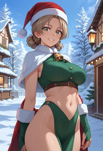 girls_und_panzer,shimada_arisu,Christmas,dress  - AI generated anime art