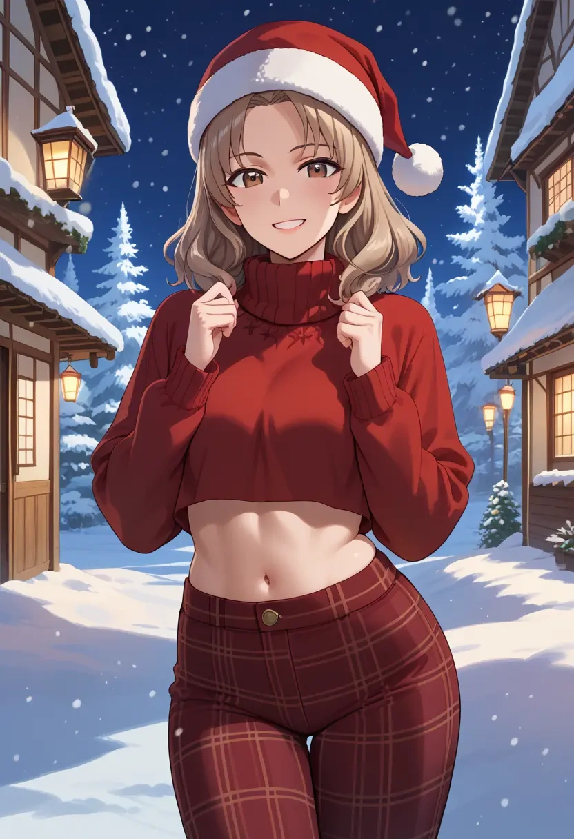 girls_und_panzer,shimada_arisu,Christmas,plaid trousers  - 