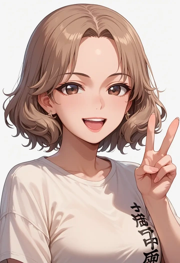 girls_und_panzer,shimada_arisu,calligraphy print shirt,dolphin shorts  - AI generated anime art