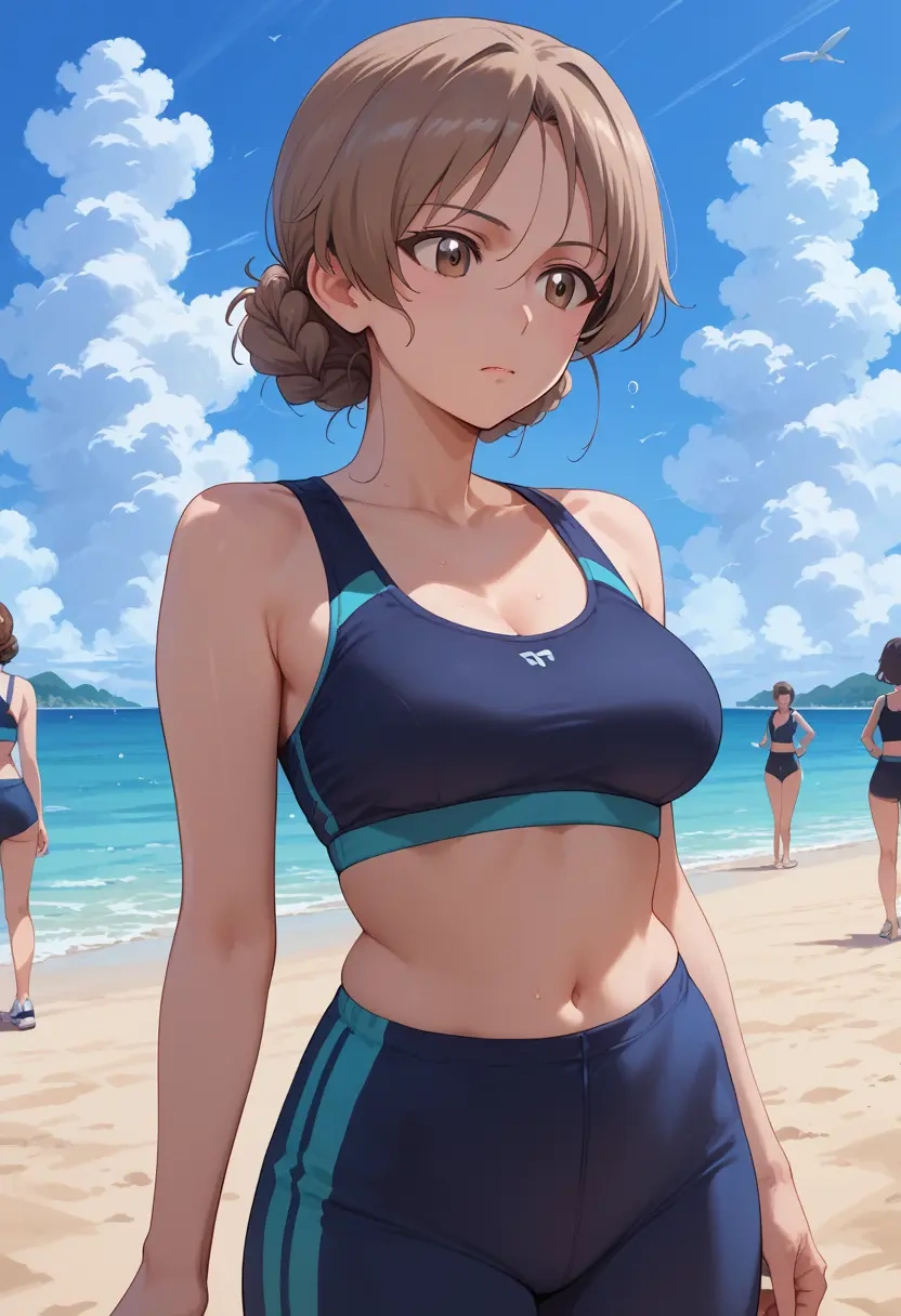 girls_und_panzer,shimada_arisu,sports bra,wide-leg joggers  - 