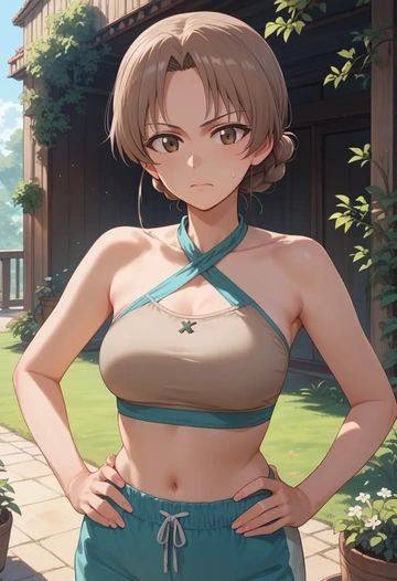 girls_und_panzer,shimada_arisu,halter top,track pants  - AI generated anime art