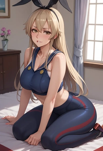 kantai_collection,shimakaze_(kancolle),yoga shorts, bra  - AI generated anime art