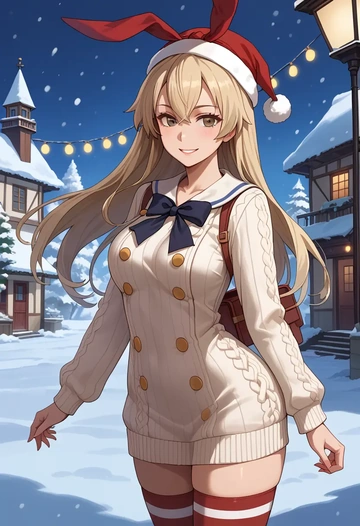 kantai_collection,shimakaze_(kancolle),Christmas,sweater dress,stockings  - AI generated anime art