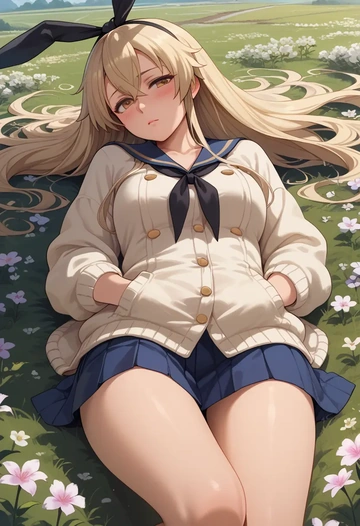 kantai_collection,shimakaze_(kancolle),cardigan,oversized,wide-leg pants  - AI generated anime art