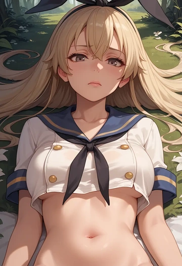 kantai_collection,shimakaze_(kancolle),calligraphy print shirt,dolphin shorts  - AI generated anime art