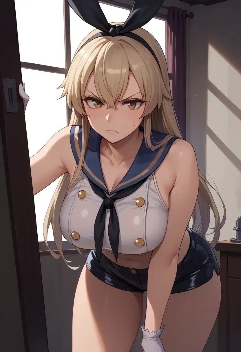 kantai_collection,shimakaze_(kancolle),leather,shorts,crop top  - 