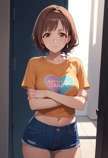 idolmaster,shimamura_uzuki,denim shorts  - AI generated anime art