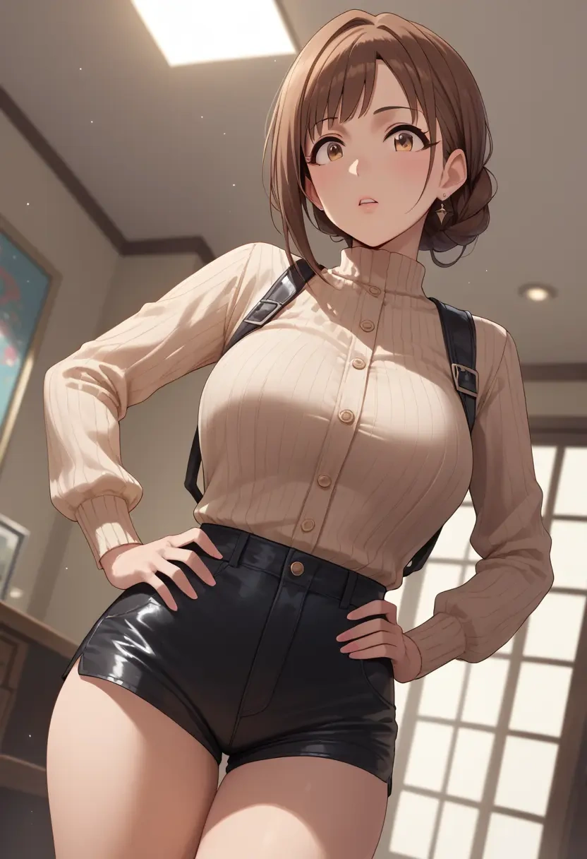 idolmaster,shimamura_uzuki,leather,shorts  - 