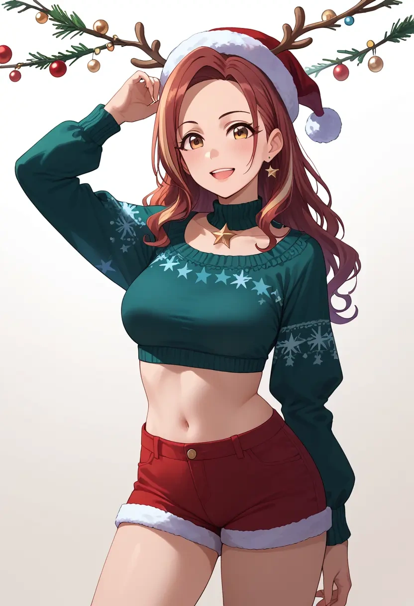 idolmaster,shimamura_uzuki,Christmas,red velvet shorts  - 